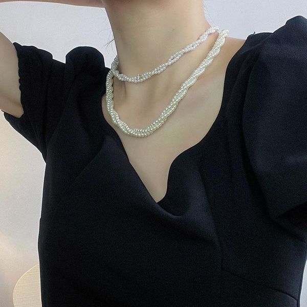 pendant necklaces pearl double layer twist necklace european and american french lady retro choker clavicle chain trend, Silver
pendant necklaces pearl double layer twist necklace european and american french lady retro choker clavicle chain trend, Silver