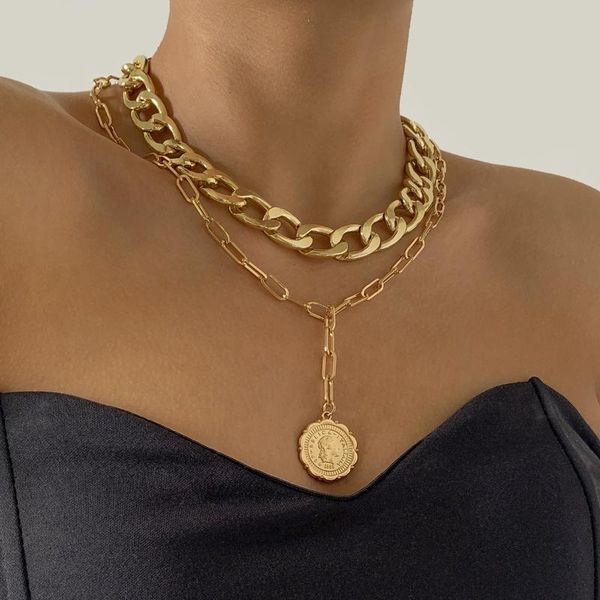 pendant necklaces punk gold color portrait coin necklace for women multilayered chunky thick cuban chain choker jewelry gifts, Silver
pendant necklaces punk gold color portrait coin necklace for women multilayered chunky thick cuban chain choker jewelry gifts, Silver