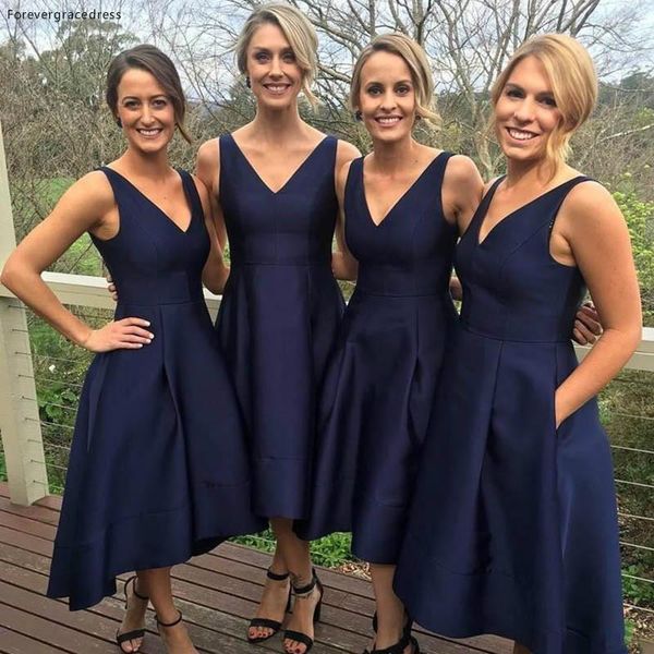 bridesmaid dress tea length navy blue a line short pockets gown plus size custom made, White;pink
bridesmaid dress tea length navy blue a line short pockets gown plus size custom made, White;pink