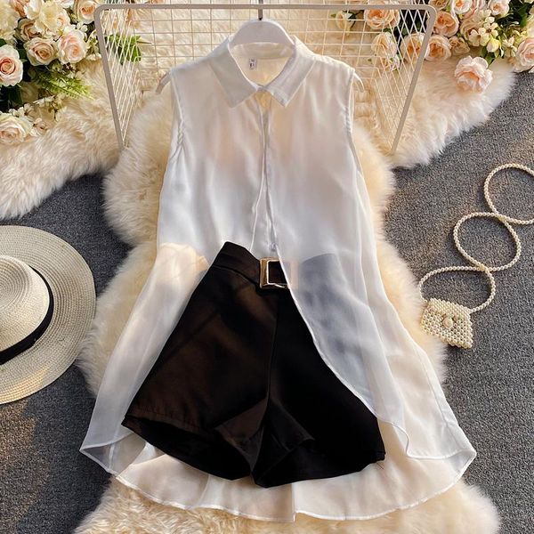 women's tracksuits summer korean style mid-length sleeveless chiffon shirt women 's high waist wide leg shorts business suit fashi, Gray
women's tracksuits summer korean style mid-length sleeveless chiffon shirt women 's high waist wide leg shorts business suit fashi, Gray