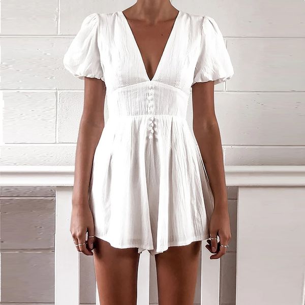 puff sleeve v neck button casual white summer beach romper playsuits wide leg female overalls cotton linen romper 210415, Black;white
puff sleeve v neck button casual white summer beach romper playsuits wide leg female overalls cotton linen romper 210415, Black;white