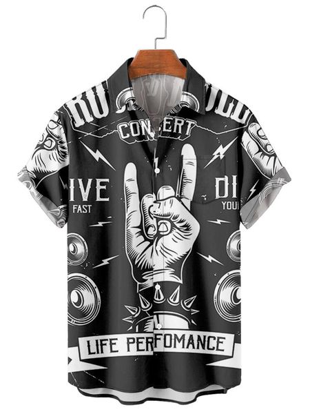 men's casual shirts 2021 short sleeve lapel shirt large size rock 3d printed with pocket, White;black 
men's casual shirts 2021 short sleeve lapel shirt large size rock 3d printed with pocket, White;black