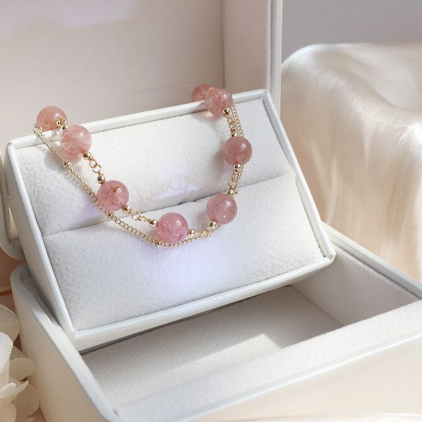 natural strawberry crystal pink girl exquisite double layer chain 14k gold summer bracelet female, Black
natural strawberry crystal pink girl exquisite double layer chain 14k gold summer bracelet female, Black