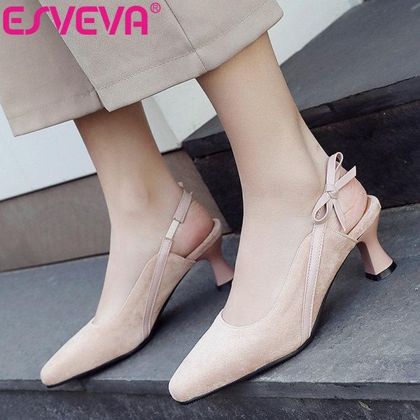 dress shoes esveva 2021 women pumps thin high heel flock+pu pointed toe butterfly-knot elastic band spring fashion basic size 34-43, Black
dress shoes esveva 2021 women pumps thin high heel flock+pu pointed toe butterfly-knot elastic band spring fashion basic size 34-43, Black