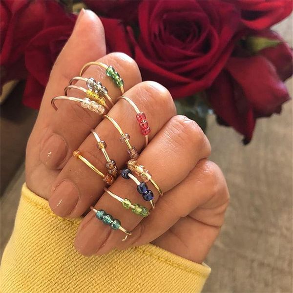 slidable delica crystal bead rings for women vintage decompression ring adjustable goth open cuff female jewelry anillos cluster, Golden;silver
slidable delica crystal bead rings for women vintage decompression ring adjustable goth open cuff female jewelry anillos cluster, Golden;silver