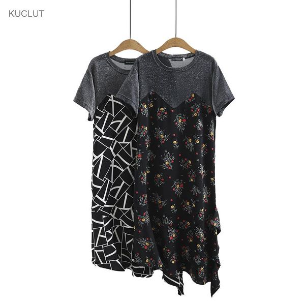 summer korean loose large women's short sleeve long skirt fat mm bright silk patchwork floral dress men's pants, Black 
summer korean loose large women's short sleeve long skirt fat mm bright silk patchwork floral dress men's pants, Black