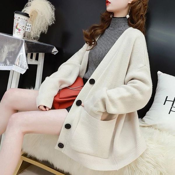 women's knits & tees casual knitted cardigan women oversized loose sweater lady button with pocket korean knit outwear sweaters streetw, White
women's knits & tees casual knitted cardigan women oversized loose sweater lady button with pocket korean knit outwear sweaters streetw, White