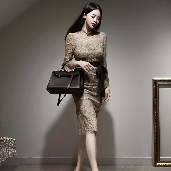 dresses spring and autumn korea lace embroidery women slim elegant temperament long sleeves gird your waist, Black;gray
dresses spring and autumn korea lace embroidery women slim elegant temperament long sleeves gird your waist, Black;gray