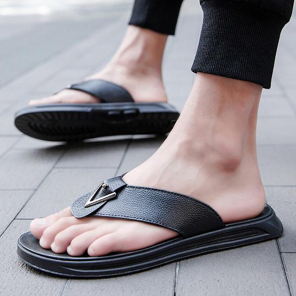 leather slippers men outdoor casual shoes open toe thick platform sandals beach flip flops anti-slip zapatos hombre, Black
leather slippers men outdoor casual shoes open toe thick platform sandals beach flip flops anti-slip zapatos hombre, Black