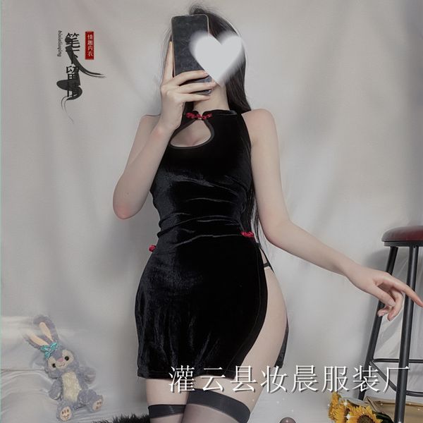 style lingerie women's slit transparent uniform seductive cheongsam suit, Black;white
style lingerie women's slit transparent uniform seductive cheongsam suit, Black;white