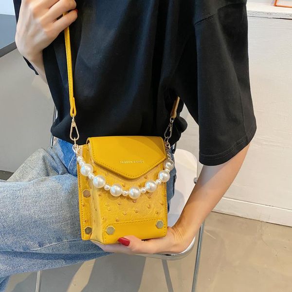 evening bags pu shoulder bag female 2021 trendy korean messenger pearl hand chain temperament small square