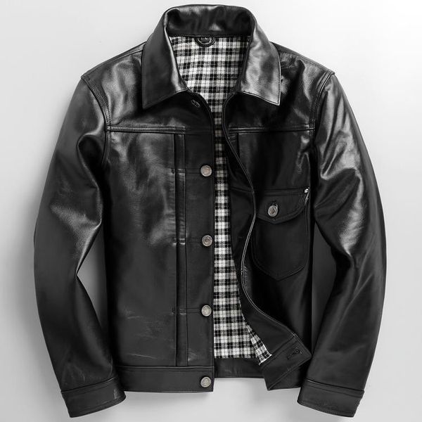 men's leather & faux autumn and winter 506 slim fit jeans jacket fashion trend, Black