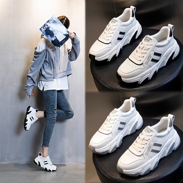spring 2021 shoes women's thick soled increased leisure leather daddy sports running breathable trend, Black;white
spring 2021 shoes women's thick soled increased leisure leather daddy sports running breathable trend, Black;white