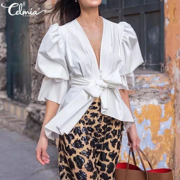 women's blouses & shirts elegant ol women celmia summer 2021 puff sleeve deep v-neck solid tunic fashion casual blusas, White
women's blouses & shirts elegant ol women celmia summer 2021 puff sleeve deep v-neck solid tunic fashion casual blusas, White