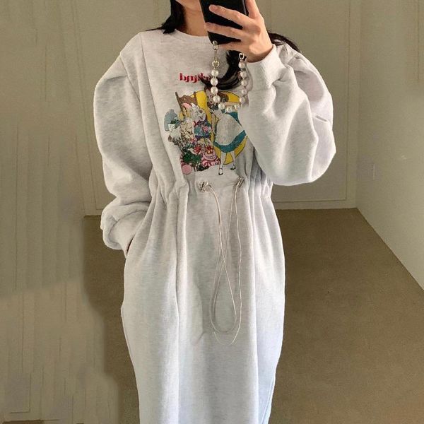 casual dresses women 2021 korean fashion cute cartoon print design round neck hoodie dress drawstring waist long lace vestidos, Black;gray
casual dresses women 2021 korean fashion cute cartoon print design round neck hoodie dress drawstring waist long lace vestidos, Black;gray