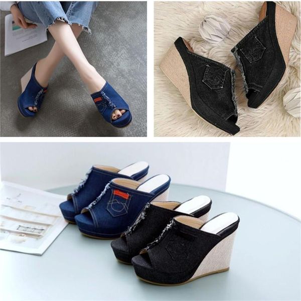women's plus size canvas upper wedges slippers fashion personalized trend wear fish mouth high heels for ladies, Black
women's plus size canvas upper wedges slippers fashion personalized trend wear fish mouth high heels for ladies, Black