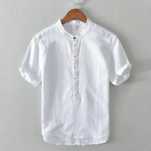men's casual shirts men clothing 2021 summer solid color short-sleeved shirt cotton linen loose stand-up collar camisas para hombre, White;black
men's casual shirts men clothing 2021 summer solid color short-sleeved shirt cotton linen loose stand-up collar camisas para hombre, White;black