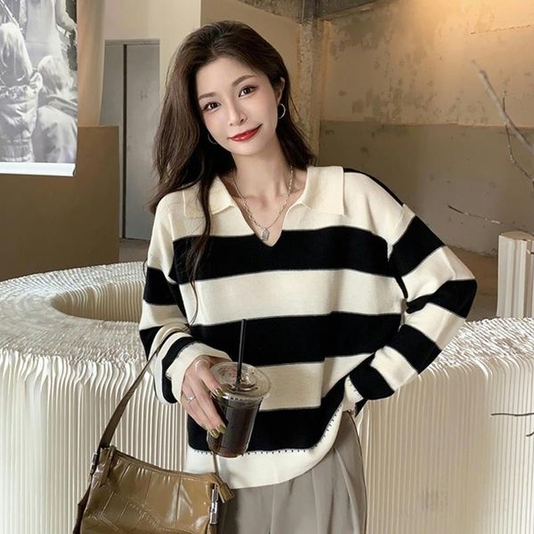 women's blouses & shirts striped sweater women spring and autumn japanese retro lazy long-sleeved short top, White
women's blouses & shirts striped sweater women spring and autumn japanese retro lazy long-sleeved short top, White