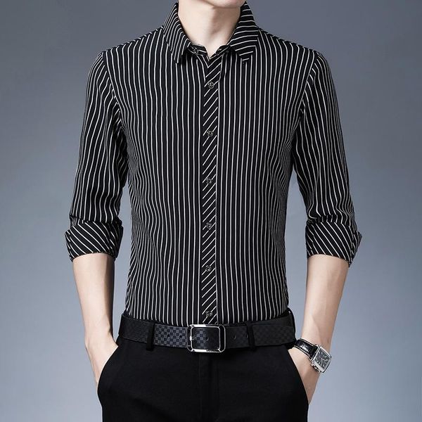 men's casual shirts brand designer striped men slim fit luxury spring long sleeve camisa masculina clothing c805, White;black
men's casual shirts brand designer striped men slim fit luxury spring long sleeve camisa masculina clothing c805, White;black