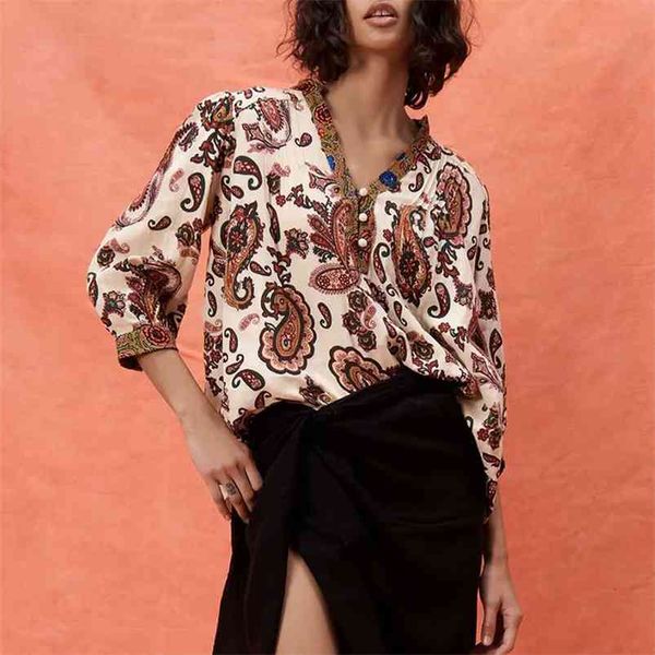 women summer vintage shirts blouses za 3/4 sleeve v-neck floral print female fashion loose cotton clothes blusas 210513, White
women summer vintage shirts blouses za 3/4 sleeve v-neck floral print female fashion loose cotton clothes blusas 210513, White