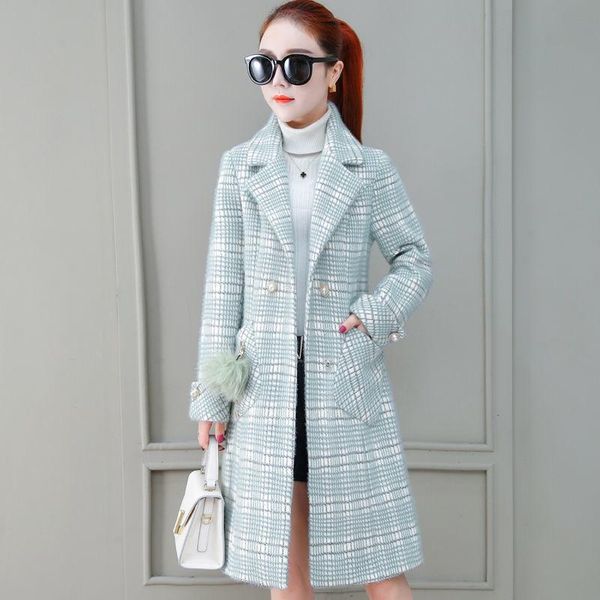 women's wool & blends plaid woolen jacket mid-length autumn winter women korean style simple warm fashionable fur ball pocket coat, Black
women's wool & blends plaid woolen jacket mid-length autumn winter women korean style simple warm fashionable fur ball pocket coat, Black