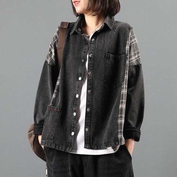 women's jackets women retro loose large size all-match 2021 coat ladies casual spliced button vintage denim, Black;brown
women's jackets women retro loose large size all-match 2021 coat ladies casual spliced button vintage denim, Black;brown