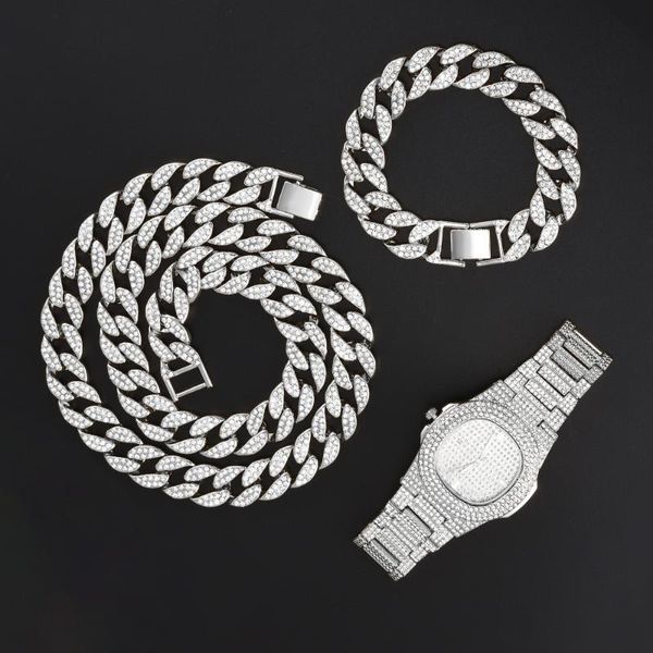 pendant necklaces 15mm necklace +watch+bracelet hip hop miami curb cuban chain gold iced out paved rhinestones cz bling rapper for men jewel, Silver
pendant necklaces 15mm necklace +watch+bracelet hip hop miami curb cuban chain gold iced out paved rhinestones cz bling rapper for men jewel, Silver