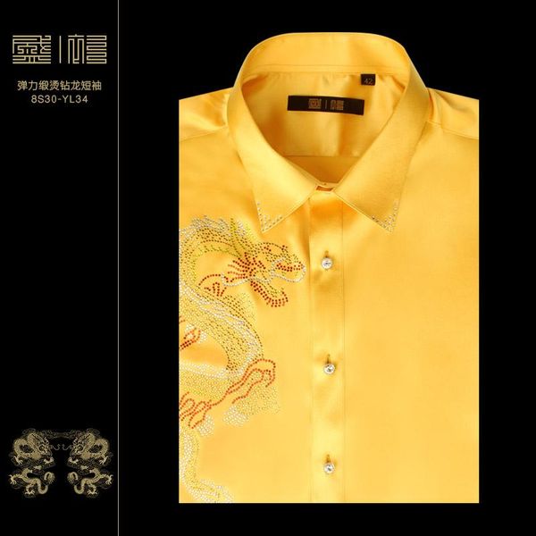 men's casual shirts silk chinese wind diamond dragon pure color short sleeve custom shirt golden yellow summer, White;black
men's casual shirts silk chinese wind diamond dragon pure color short sleeve custom shirt golden yellow summer, White;black