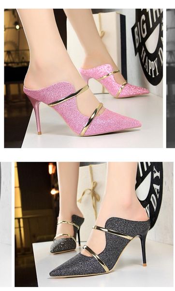 slippers outside fashion concise closed toe slides women super high bling solid thin heels summer casual ladies shoes, Black
slippers outside fashion concise closed toe slides women super high bling solid thin heels summer casual ladies shoes, Black
