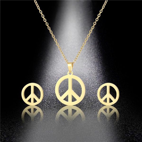 small gold stainless steel round world peace sign symbol pendant chain necklace sets choker for women collier anti-war jewelry necklaces, Silver
small gold stainless steel round world peace sign symbol pendant chain necklace sets choker for women collier anti-war jewelry necklaces, Silver