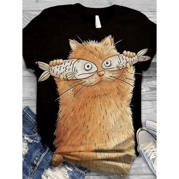 orange cat pattern women's fashion style 3d printing round neck casual streetwear summer basic short-sleeved t-shirt, White
orange cat pattern women's fashion style 3d printing round neck casual streetwear summer basic short-sleeved t-shirt, White