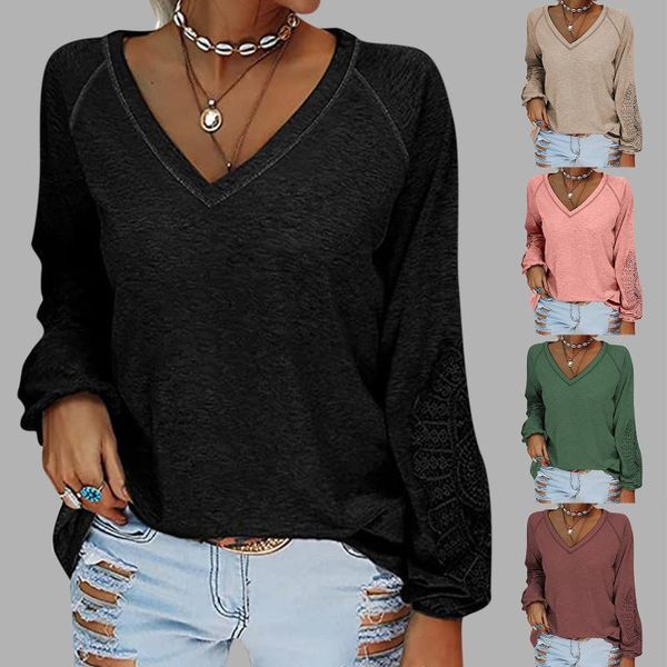 women's blouses & shirts solid color lace stitching tee shirt for women fashion loose v neck casual streetwear oversize lantern sle, White
women's blouses & shirts solid color lace stitching tee shirt for women fashion loose v neck casual streetwear oversize lantern sle, White
