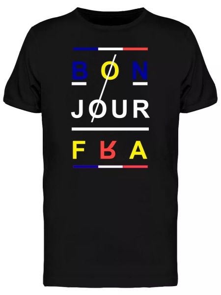 Bonjour Typography Graphic Men's Tee -Image by Shutterstock, White;black