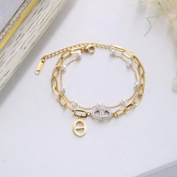 link, chain titanium steel pig nose bracelet pearl fine korean ladies product holiday gift, Black
link, chain titanium steel pig nose bracelet pearl fine korean ladies product holiday gift, Black