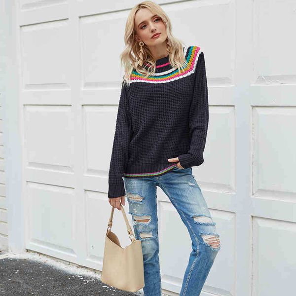 women's sweaters sweaters women rainbow striped collar casual o-neck long sleeve knitted clothing ladies puls size vintage sw d2lv, White;black
women's sweaters sweaters women rainbow striped collar casual o-neck long sleeve knitted clothing ladies puls size vintage sw d2lv, White;black