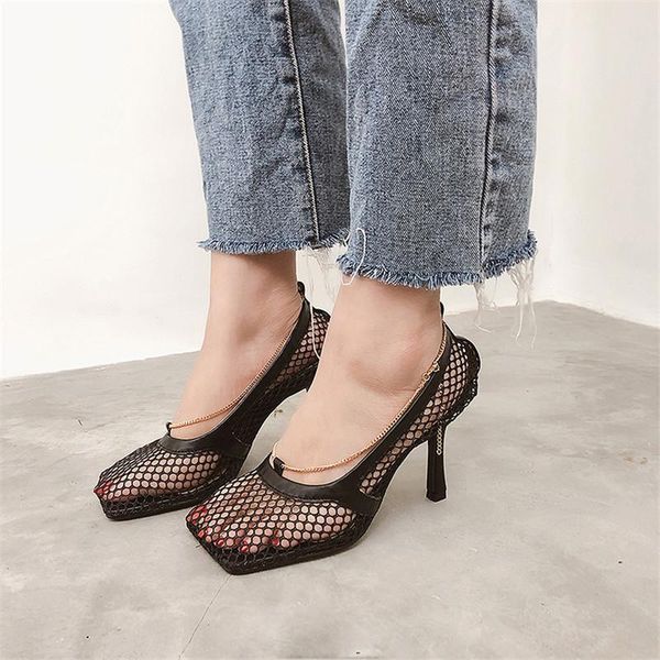 summer 2021 mesh hollow ladies stilettos sandals high heels square toe metal chain small thin heel women shoes, Black
summer 2021 mesh hollow ladies stilettos sandals high heels square toe metal chain small thin heel women shoes, Black