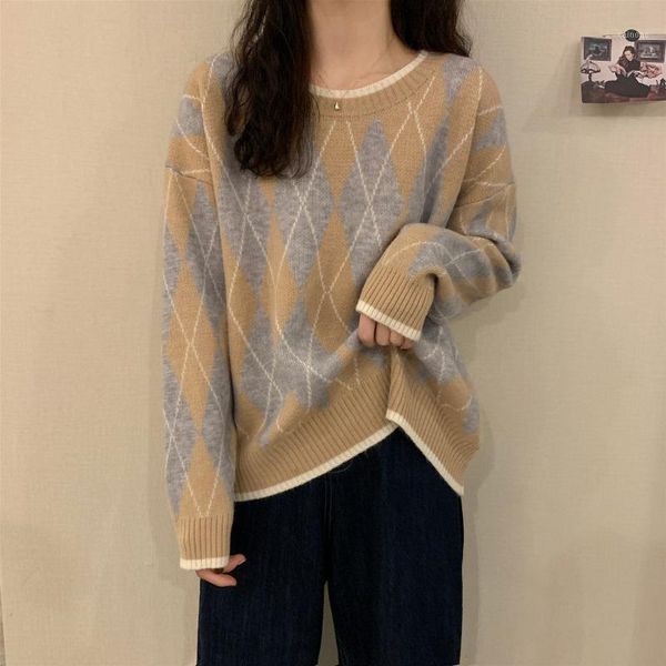 women's sweaters japanese classic retro lazy style round neck ins loose rhomboid female korean harajuku pullovers, White;black
women's sweaters japanese classic retro lazy style round neck ins loose rhomboid female korean harajuku pullovers, White;black