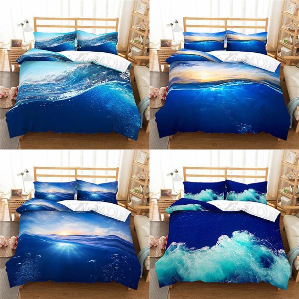 home textile luxury 3d sea print 2/3pcs comfortable duvet cover pillowcase bedding sets and king eu/us/au size