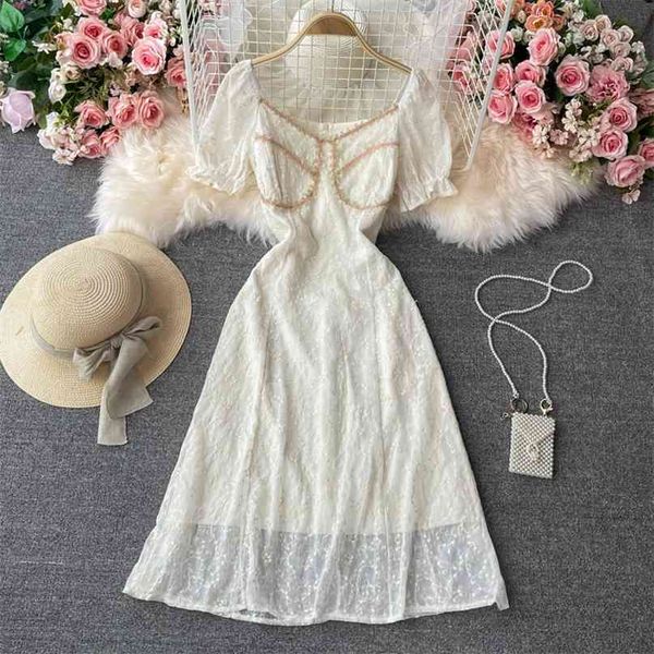 french romance lace dress women summer short-sleeved midi elegant floral embrodered high waist a-line party es 210603, Black;gray
french romance lace dress women summer short-sleeved midi elegant floral embrodered high waist a-line party es 210603, Black;gray