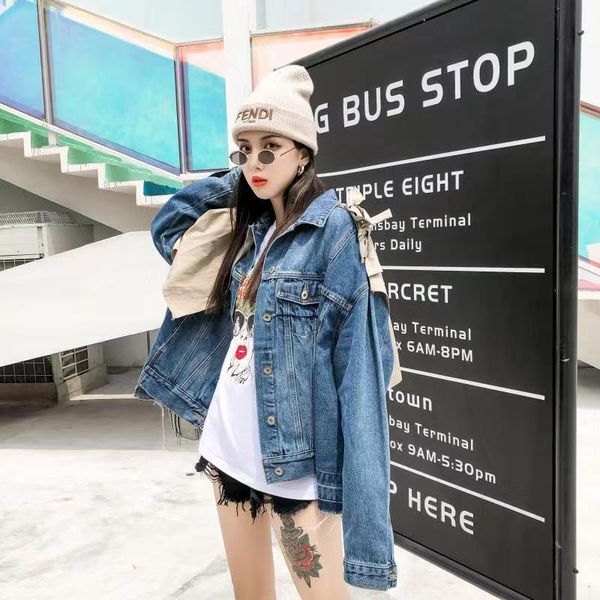 women's jackets spring fake two khaki cotton patchwork blue denim jacket women irregular frayed burr washed streetwear jeans coat chaqu, Black;brown
women's jackets spring fake two khaki cotton patchwork blue denim jacket women irregular frayed burr washed streetwear jeans coat chaqu, Black;brown