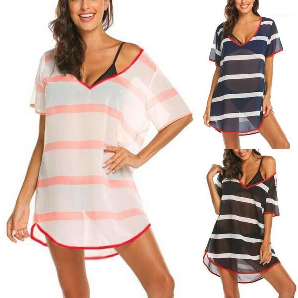 women's swimwear 2021 women stripe bikini beachwear cover up beach loose dress summer bathing cover-ups1, White;black
women's swimwear 2021 women stripe bikini beachwear cover up beach loose dress summer bathing cover-ups1, White;black