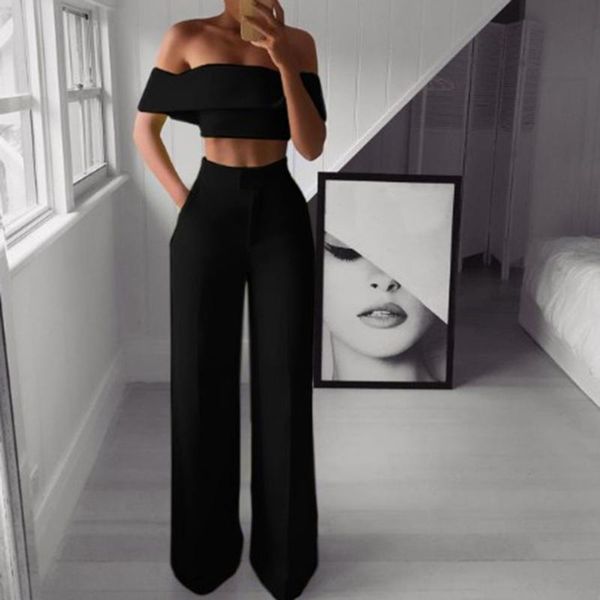 women's two piece pants two-piece set off shoulder crop casual jumpsuits rompers women high street backless long fashion female autumn, White
women's two piece pants two-piece set off shoulder crop casual jumpsuits rompers women high street backless long fashion female autumn, White