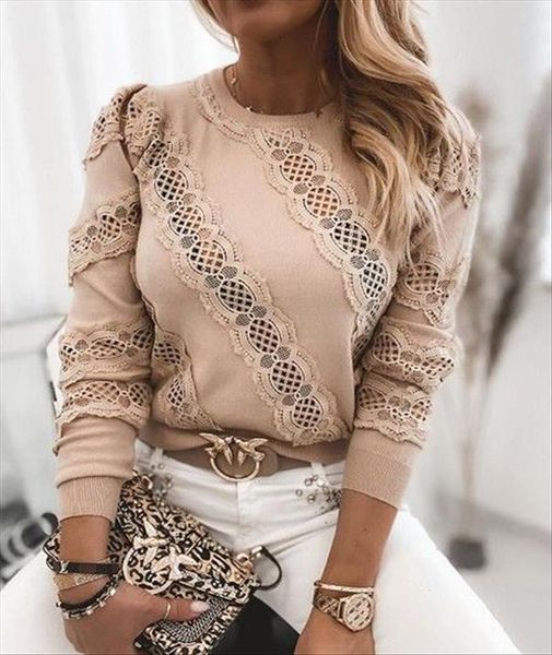 fashion lace hollow casual women blouses long sleeve round collar pullover autumn spring lady bottoming shirts, White
fashion lace hollow casual women blouses long sleeve round collar pullover autumn spring lady bottoming shirts, White