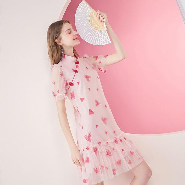 party dresses shzq cheongsam women's improved young 2021 summer pink national style coil buckle sweet love dress, White;black
party dresses shzq cheongsam women's improved young 2021 summer pink national style coil buckle sweet love dress, White;black