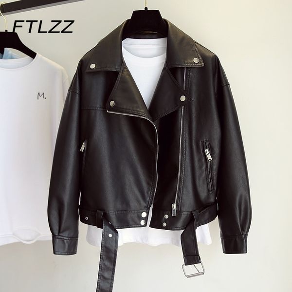 woman streetwear leather jacket spring autumn long sleeve loose korean faux coats ladies pu with belt fall outwear 210602, Black
woman streetwear leather jacket spring autumn long sleeve loose korean faux coats ladies pu with belt fall outwear 210602, Black