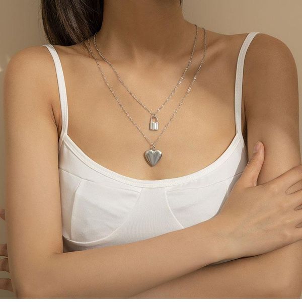 chains 2 pcs/set summer lock necklace women gold color heart pendant for party jewelry female set xr-55, Silver
chains 2 pcs/set summer lock necklace women gold color heart pendant for party jewelry female set xr-55, Silver