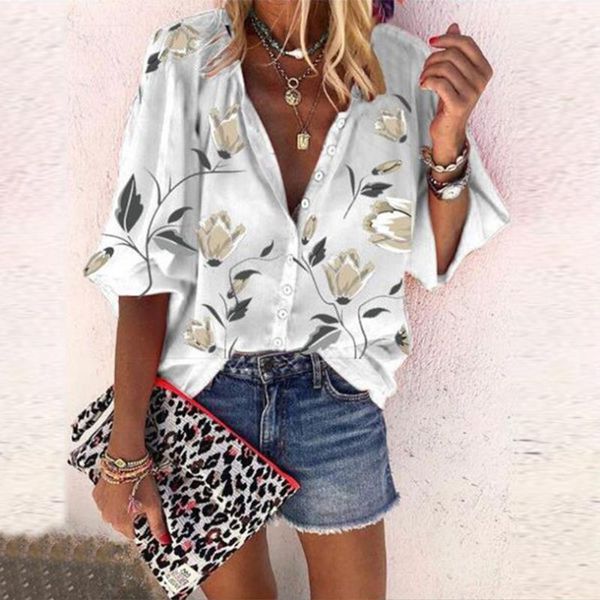 women's blouses & shirts floral print for women button up long sleeves shirt casual blouse chemise longue femme camisas, White
women's blouses & shirts floral print for women button up long sleeves shirt casual blouse chemise longue femme camisas, White
