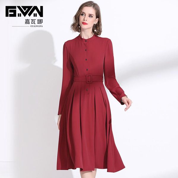 casual dresses 2021 spring women's stand collar vintage end a-line wine red elegant long sleeved with belt, Black;gray
casual dresses 2021 spring women's stand collar vintage end a-line wine red elegant long sleeved with belt, Black;gray