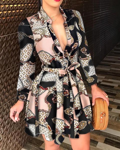 casual dresses autumn long-sleeved v-neck belt fashion print mid-length club dress, Black;gray
casual dresses autumn long-sleeved v-neck belt fashion print mid-length club dress, Black;gray