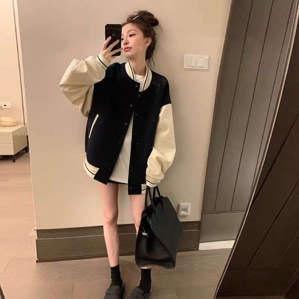 autumn small fragrance design sense of oversize baseball jacket women's fashion, Black;brown
autumn small fragrance design sense of oversize baseball jacket women's fashion, Black;brown